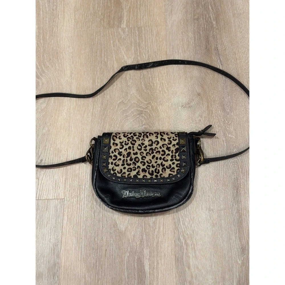Harley Davidson Leopard Pony Hair Studded Crossbody Bag Small